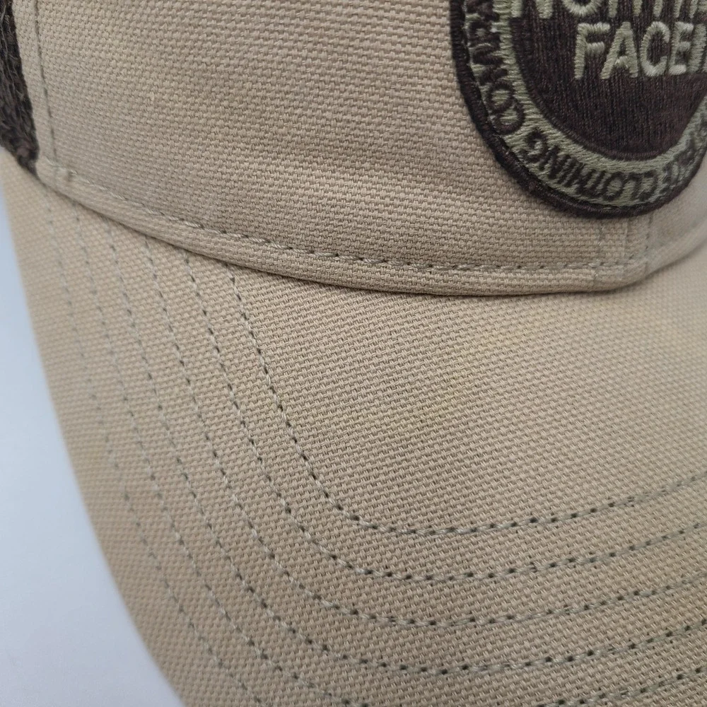 The North Face Hat Snapback Trucker Mesh Beige Brown Logo Patch Hike Outdoor Men